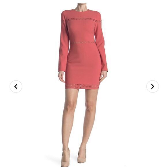 Likely Nwt Coral Cut-Out Fitted Long-Sleeve Mini Dress Us 10